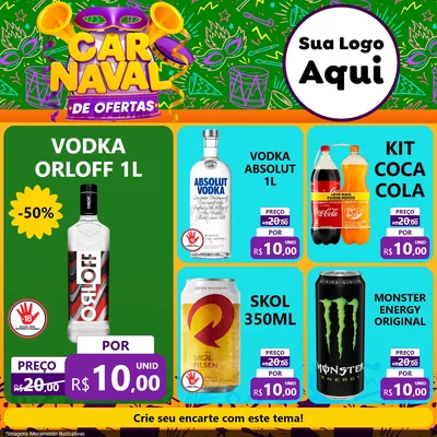 Modelo de Rede Social para Feed Facebook com o tema Carnaval de Ofertas para Distribuidora de bebidas