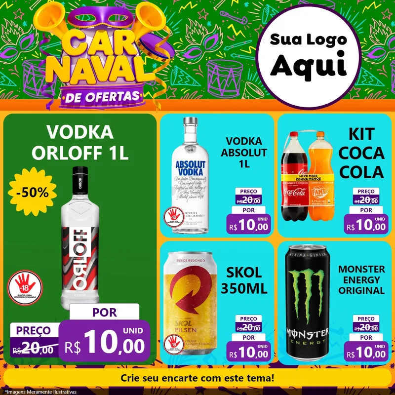 Modelo de Rede Social para Feed Facebook com o tema Carnaval de Ofertas para Distribuidora de bebidas
