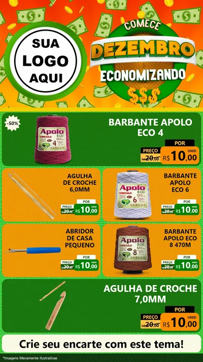 Modelo de TV para TV Vertical com o tema Comece Dezembro Economizando para Armarinho e Aviamentos