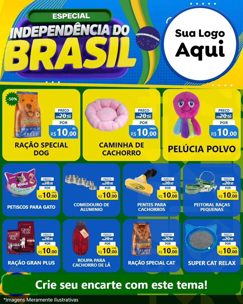 Modelo de Rede Social para Feed Instagram com o tema Especial Independência do Brasil para Pet Shop