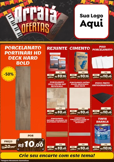 Modelo de Encarte para Encarte A4 Vertical com o tema Arraiá de Ofertas - Junina para Pisos e revestimentos
