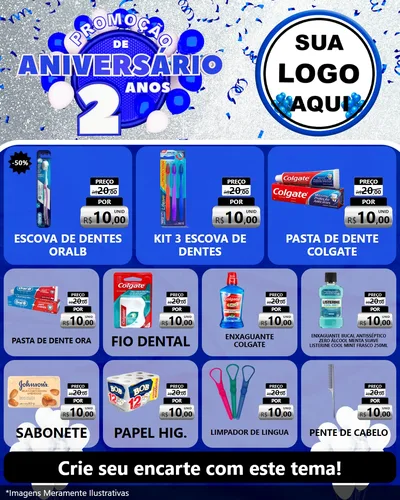 Modelo de Rede Social para Feed Instagram com o tema Promoção de Aniversário - 2 Anos para Higiene Pessoal