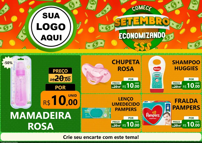 Modelo de Encarte para Encarte A4 Horizontal com o tema Comece Setembro Economizando para Bebês