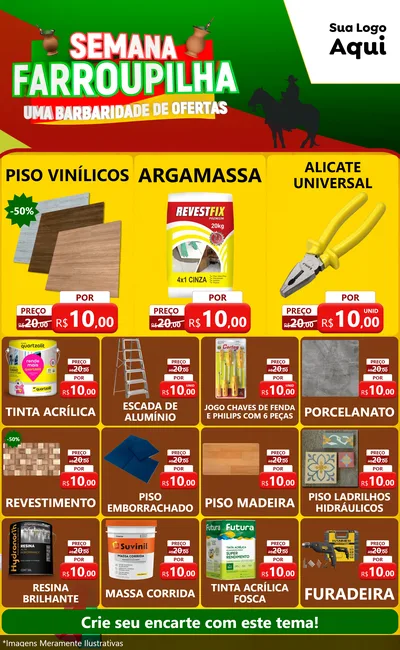 Modelo de Encarte para Encarte Grande com o tema Semana Farroupilha - Uma Barbaridade de Ofertas para Material para Construção