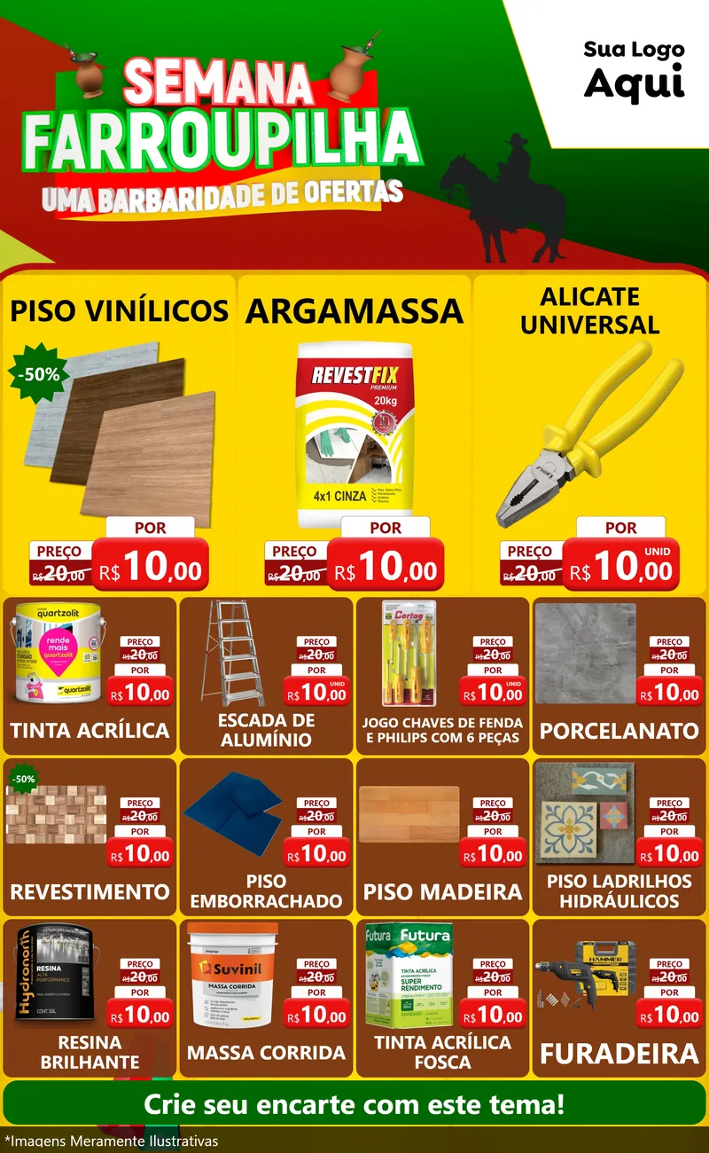 Modelo de Encarte para Encarte Grande com o tema Semana Farroupilha - Uma Barbaridade de Ofertas para Material para Construção