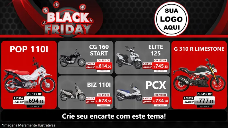 Modelo de TV para TV Horizontal com o tema Black Friday para Concessionaria de Motos