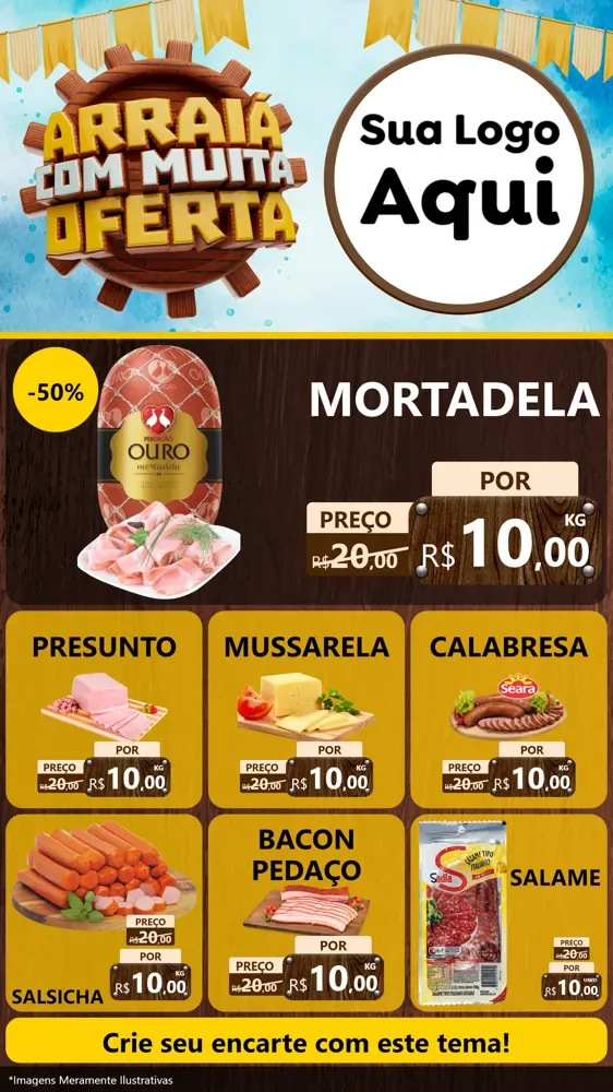 Modelo de Rede Social para Stories com o tema Ofertas de São João - Junina para Frios e Laticínios
