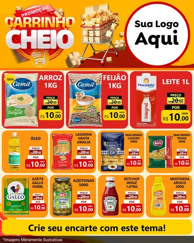 Modelo de Rede Social para Feed Instagram com o tema Promoção carrinho cheio para Supermercado