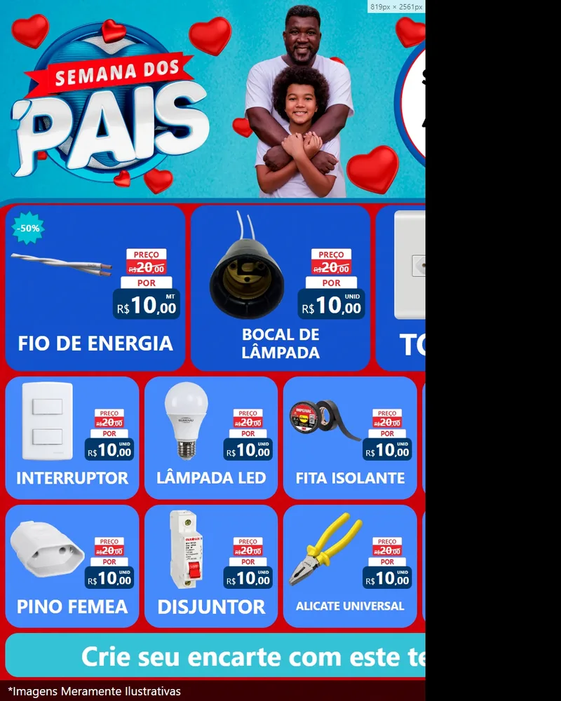 Modelo de Rede Social para Feed Instagram com o tema Semana Dos Pais para Materiais Elétricos
