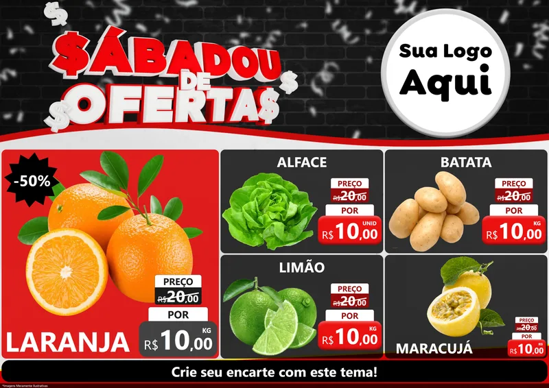 Modelo de Encarte para Encarte A4 Horizontal com o tema Sabadou de Ofertas para Hortifrúti