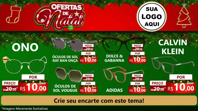 Modelo de TV para TV Horizontal com o tema Ofertas de Natal para Óticas