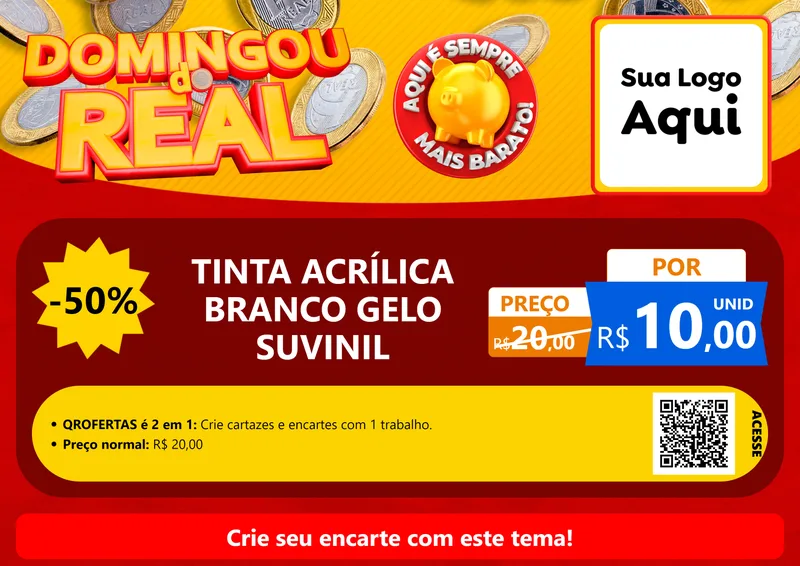 Modelo de Cartaz para Cartaz A4 Horizontal com o tema Domingou do Real para Tintas e Ferramentas