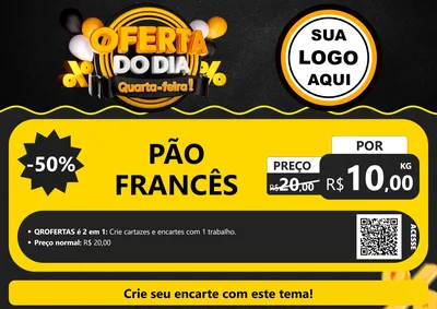 Modelo de Cartaz para Cartaz A4 Horizontal com o tema Oferta do Dia - Quarta Feira! para Padaria