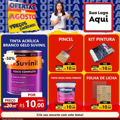 Modelo de Rede Social para Feed Facebook com o tema Ofertas de Agosto - Preços Incríveis para Tintas e Ferramentas