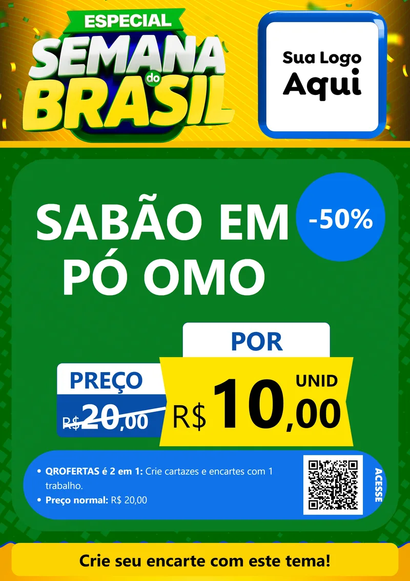 Modelo de Cartaz para Cartaz A4 Vertical com o tema Especial Semana do Brasil para Produtos de Limpeza