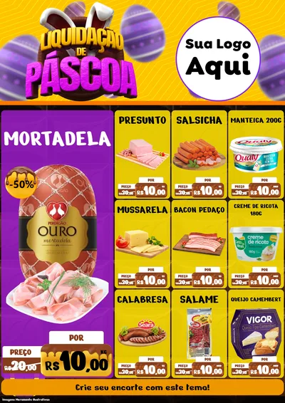 Modelo de Encarte para Encarte A4 Vertical com o tema Liquidação de Páscoa para Frios e Laticínios