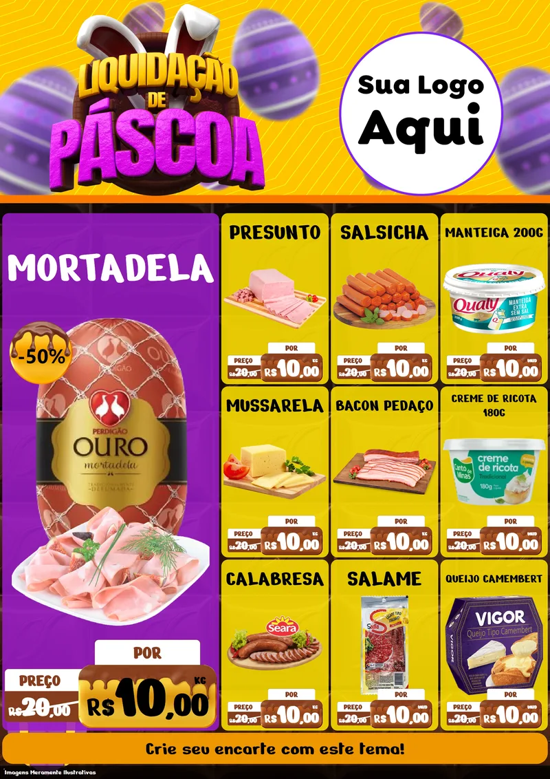 Modelo de Encarte para Encarte A4 Vertical com o tema Liquidação de Páscoa para Frios e Laticínios