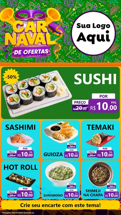 Modelo de Rede Social para Stories com o tema Carnaval de Ofertas para Comida japonesa