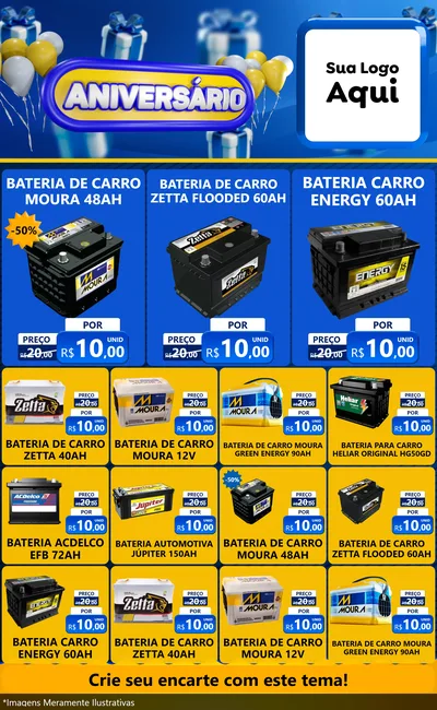 Modelo de Encarte para Encarte Grande com o tema Aniversário para Baterias Elétricas
