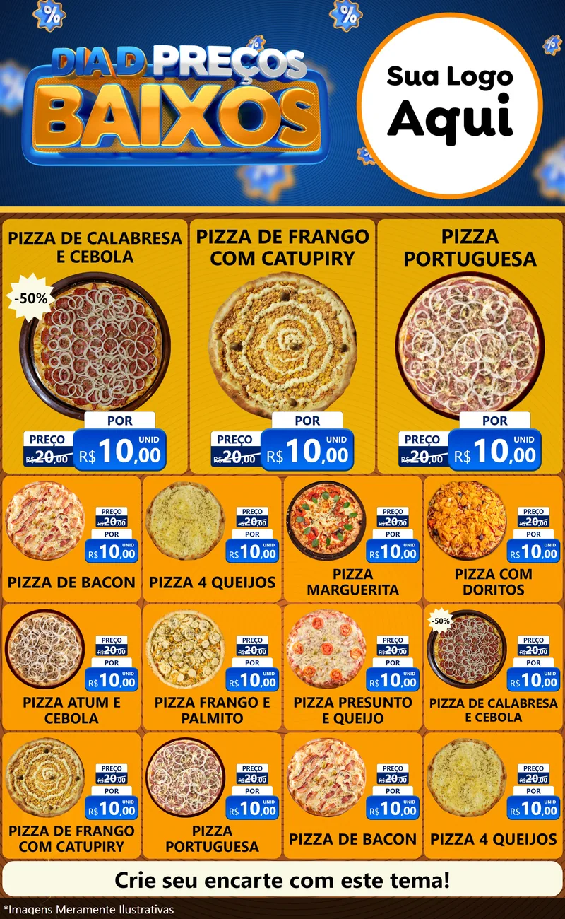 Modelo de Encarte para Encarte Grande com o tema Dia D Preço Baixo para Pizzaria