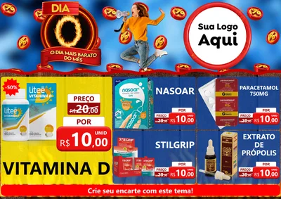 Modelo de Encarte para Encarte A4 Horizontal com o tema Dia O - O Dia Mais Barato Do Mês para Farmácia