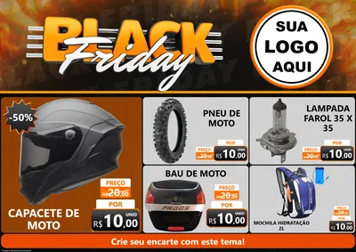 Modelo de Encarte para Encarte A4 Horizontal com o tema Black Friday para Moto peças