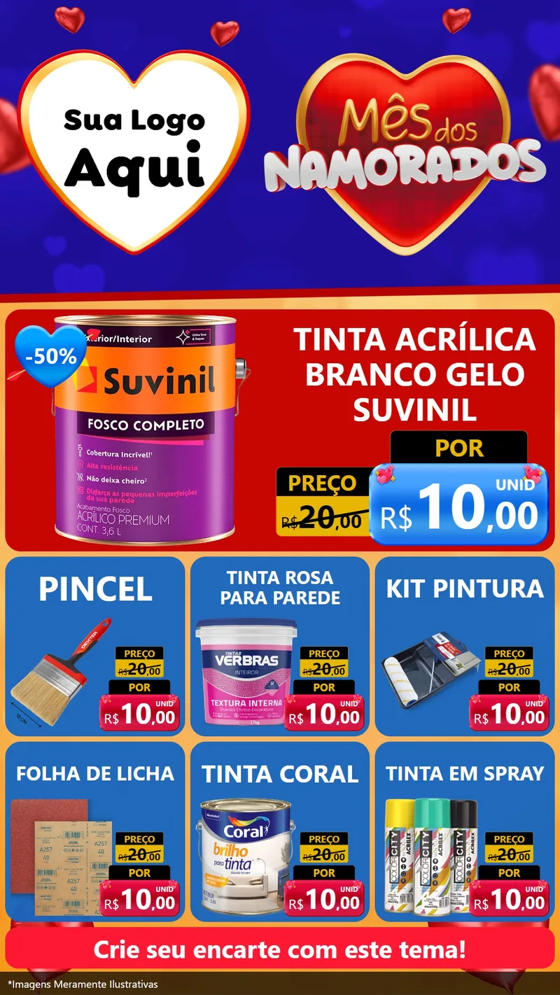 Modelo de Rede Social para Stories com o tema Mês dos Namorados para Tintas e Ferramentas