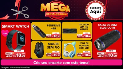 Modelo de TV para TV Horizontal com o tema Mega Reinauguração para Informática