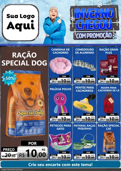 Modelo de Encarte para Encarte A4 Vertical com o tema Inverno Chegou Com Promoção para Pet Shop