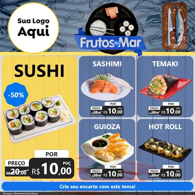 Modelo de Rede Social para Feed Facebook com o tema Frutos do Mar para Comida japonesa