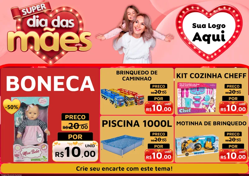 Modelo de Encarte para Encarte A4 Horizontal com o tema Super Dia Das Mães para Brinquedos