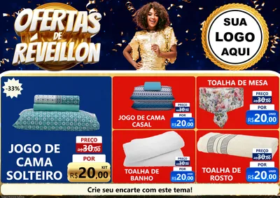 Modelo de Encarte para Encarte A4 Horizontal com o tema Ofertas de Réveillon para Cama, Mesa e Banho