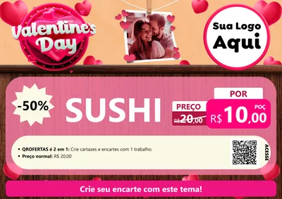 Modelo de Cartaz para Cartaz A4 Horizontal com o tema Valentine's Day para Comida japonesa