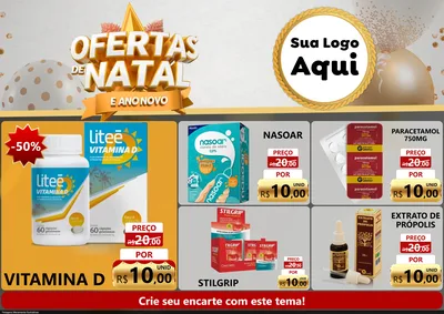 Modelo de Encarte para Encarte A4 Horizontal com o tema Ofertas De Natal E Ano Novo para Farmácia