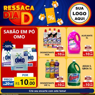 Modelo de Rede Social para Feed Facebook com o tema Ressaca Dia D para Produtos de Limpeza