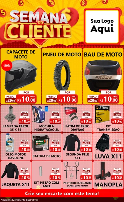 Modelo de Encarte para Encarte Grande com o tema Semana do Cliente para Moto peças