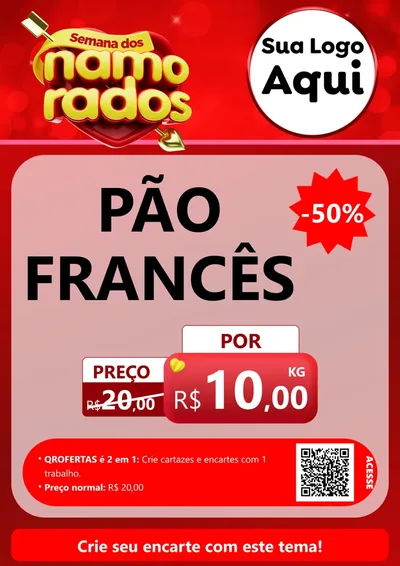 Modelo de Cartaz para Cartaz A4 Vertical com o tema Semana dos namorados para Padaria