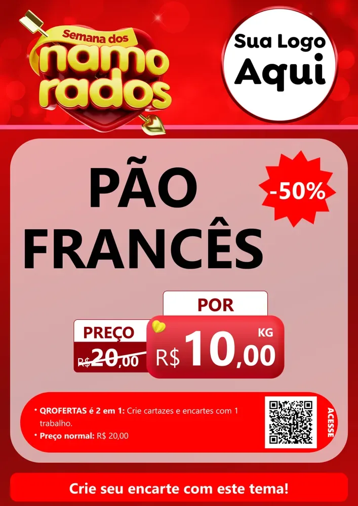 Modelo de Cartaz para Cartaz A4 Vertical com o tema Semana dos namorados para Padaria