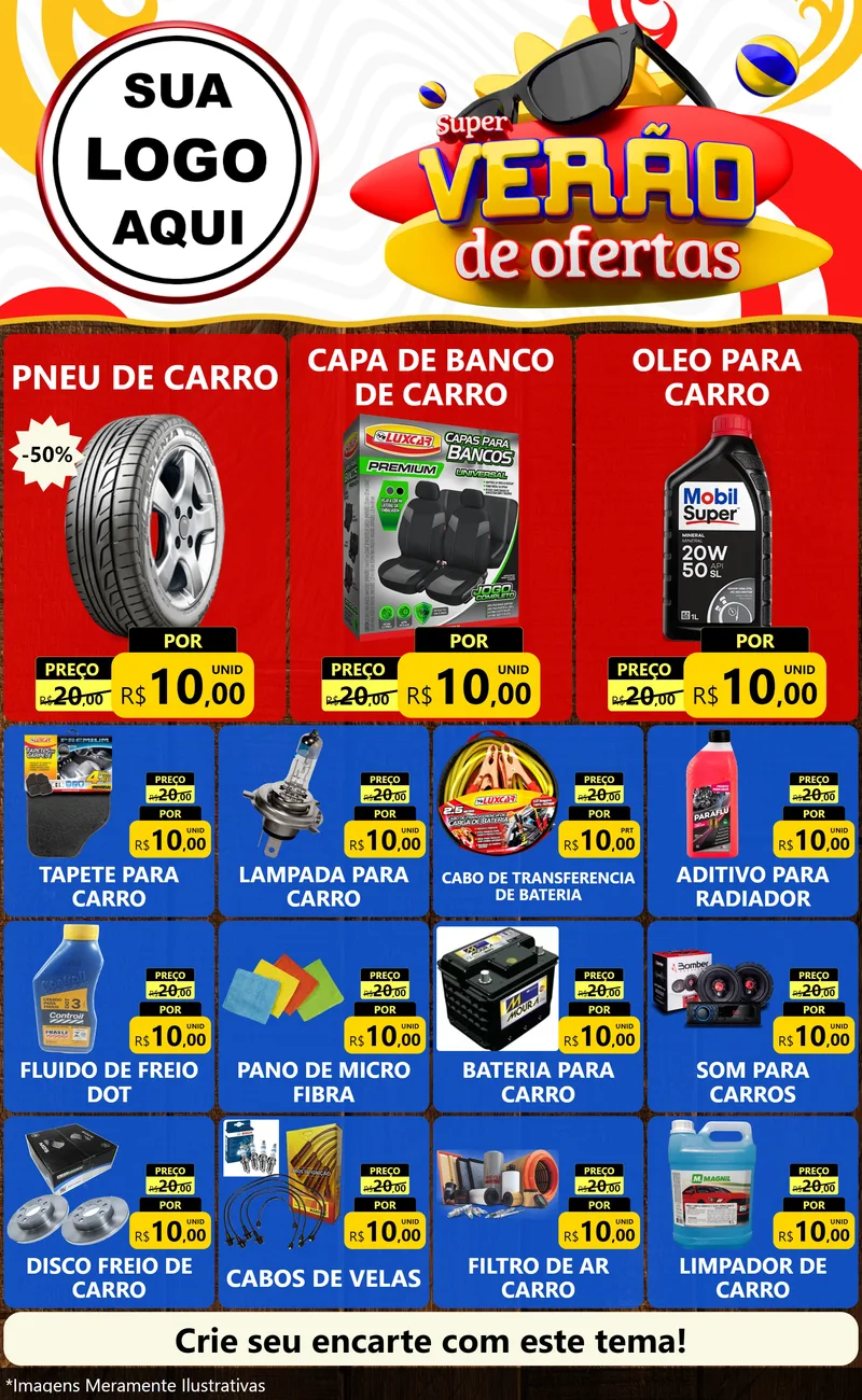 Modelo de Encarte para Encarte Grande com o tema Super Verão de Ofertas para Auto peças