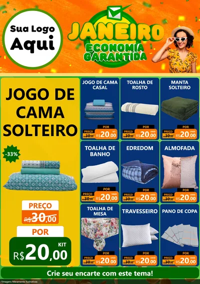 Modelo de Encarte para Encarte A4 Vertical com o tema Janeiro - Economia Garantida para Cama, Mesa e Banho