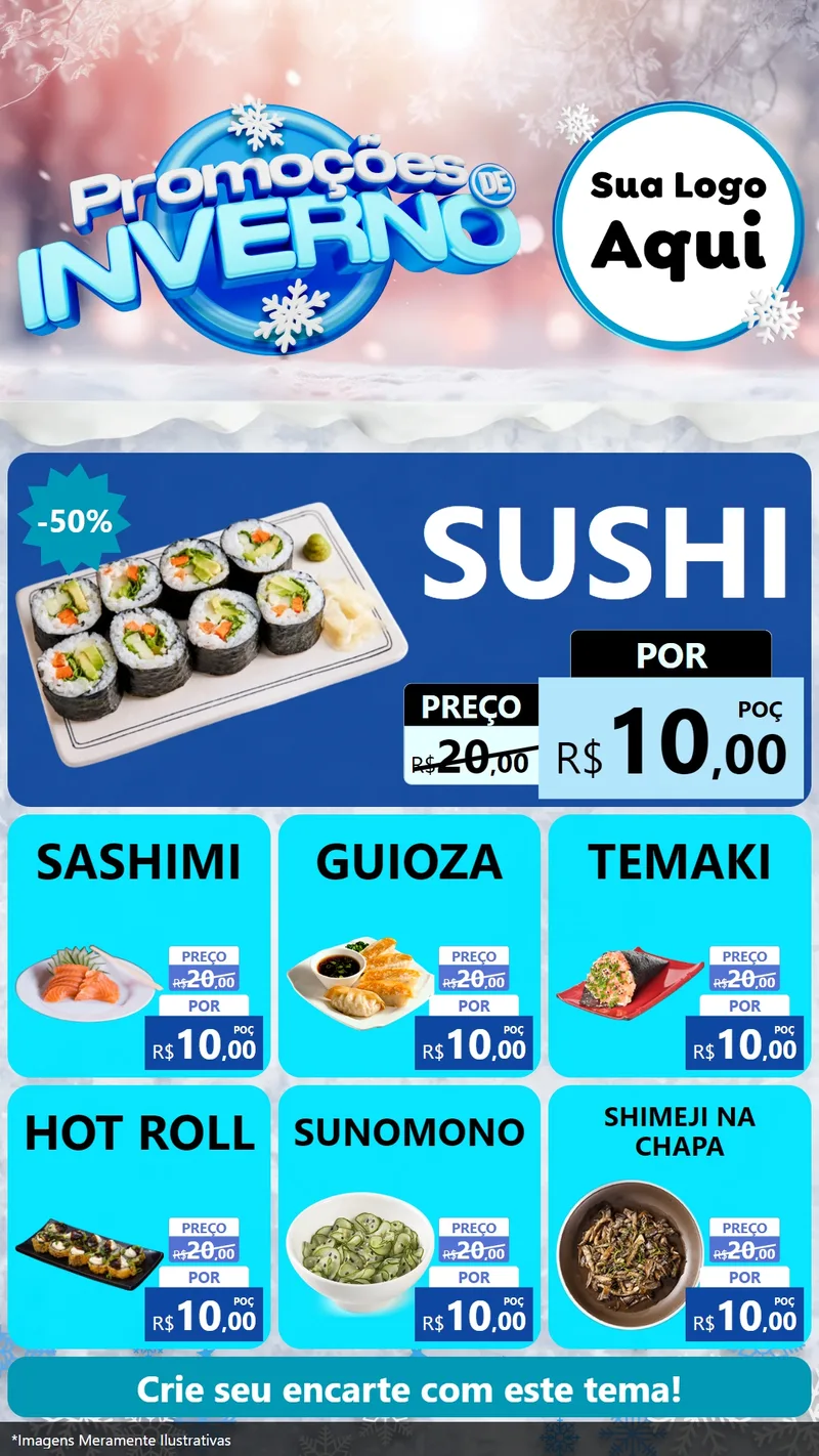 Modelo de Rede Social para Stories com o tema Promoções de Inverno para Comida japonesa