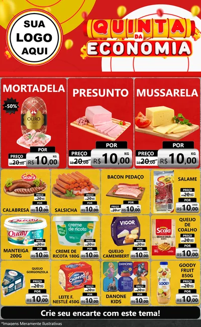 Modelo de Encarte para Encarte Grande com o tema Quinta da Economia para Frios e Laticínios