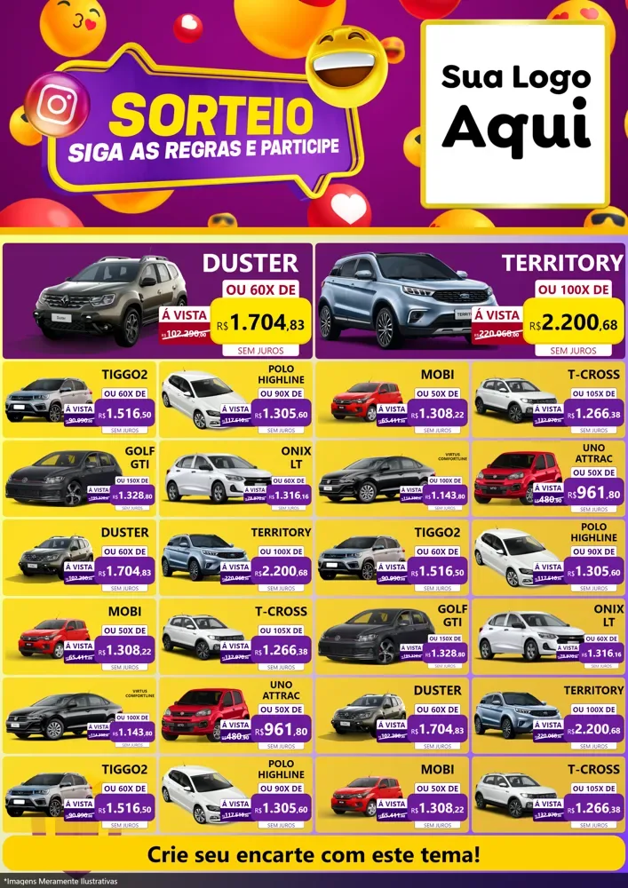 Modelo de Encarte para Encarte A4 Vertical com o tema Sorteio para Concessionaria de Carros