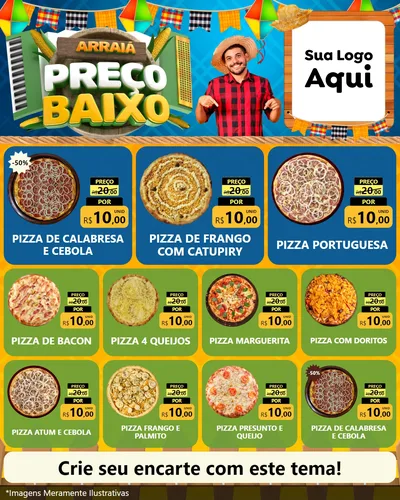 Modelo de Rede Social para Feed Instagram com o tema Arraiá de Preço Baixo - Junina para Pizzaria