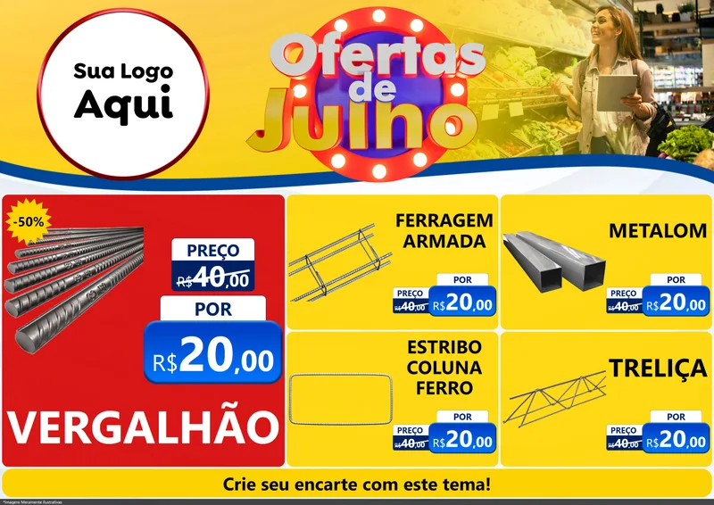 Modelo de Encarte para Encarte A4 Horizontal com o tema Ofertas de Julho para Ferragens
