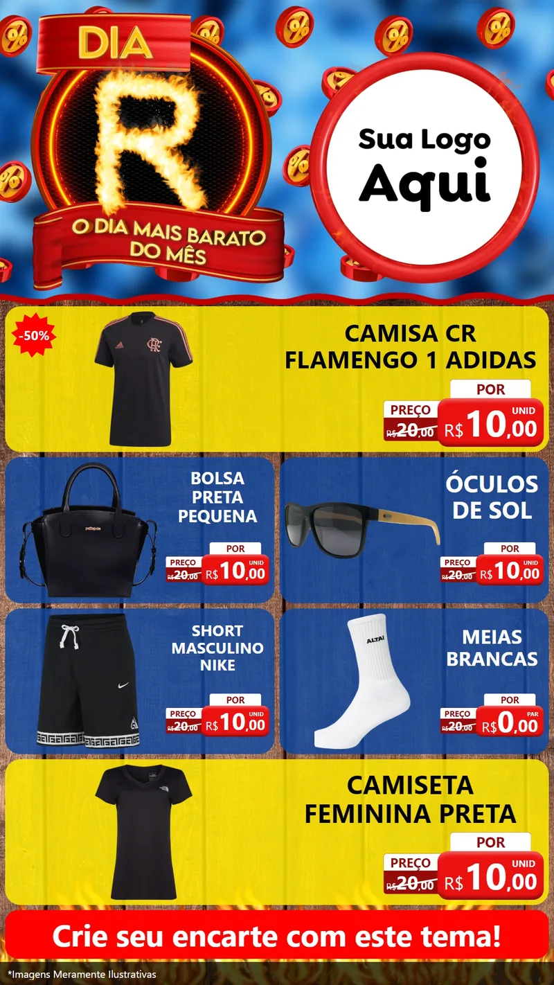 Modelo de TV para TV Vertical com o tema Dia R - O Dia Mais Barato Do Mês para Roupas e acessórios