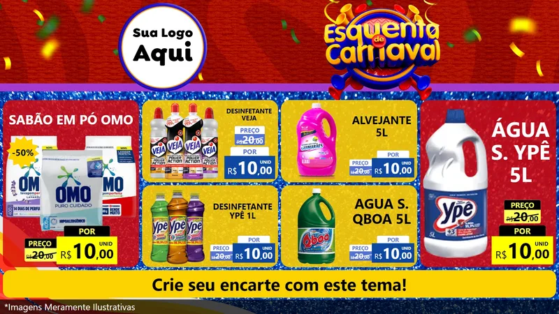 Modelo de TV para TV Horizontal com o tema Esquenta de Carnaval para Produtos de Limpeza