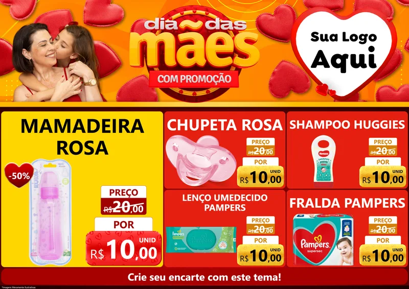 Modelo de Encarte para Encarte A4 Horizontal com o tema Dia das Mães com Promoção para Bebês