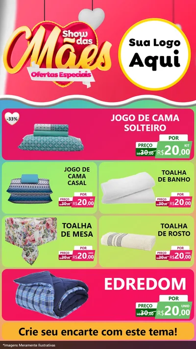 Modelo de TV para TV Vertical com o tema Show das Mães - Ofertas Especiais para Cama, Mesa e Banho