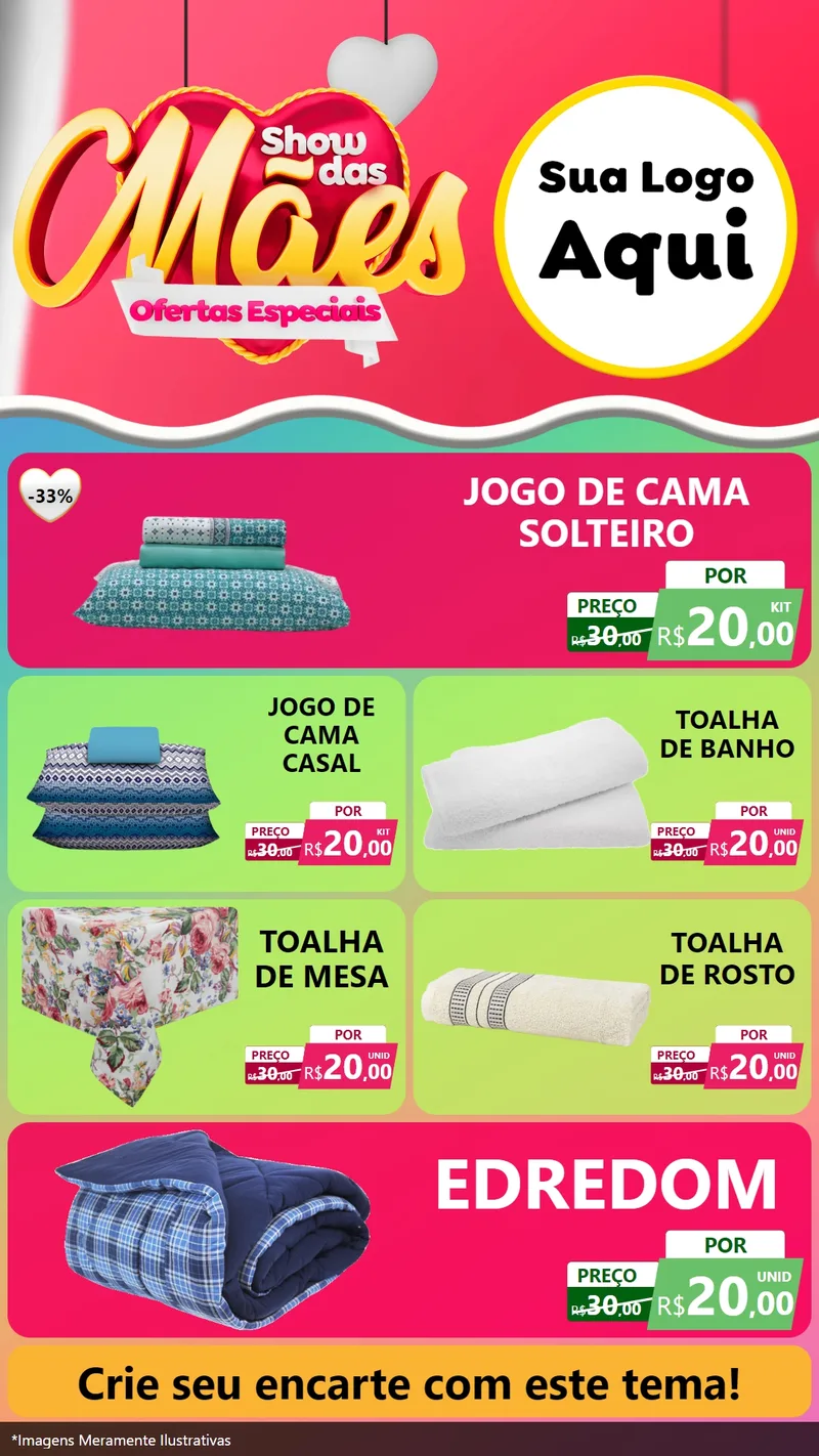 Modelo de TV para TV Vertical com o tema Show das Mães - Ofertas Especiais para Cama, Mesa e Banho